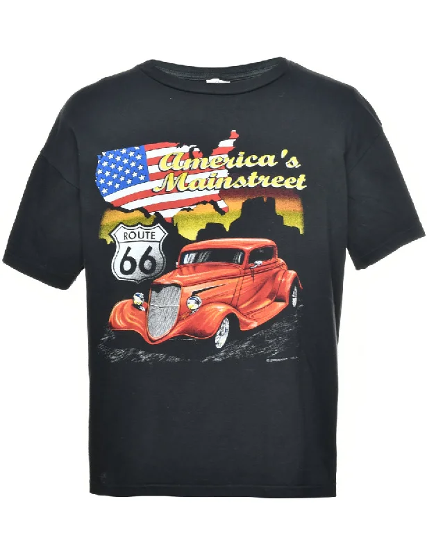American Mainstreet Black Printed T-shirt - L Chenille Blend Fleece Blend Nylon Blend