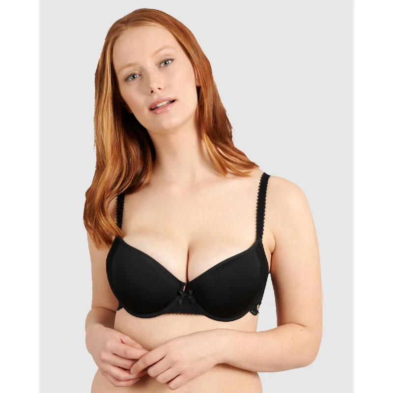 Ariane Padded T-Shirt Spacer Bra-Black Ribbed Striped Patterned