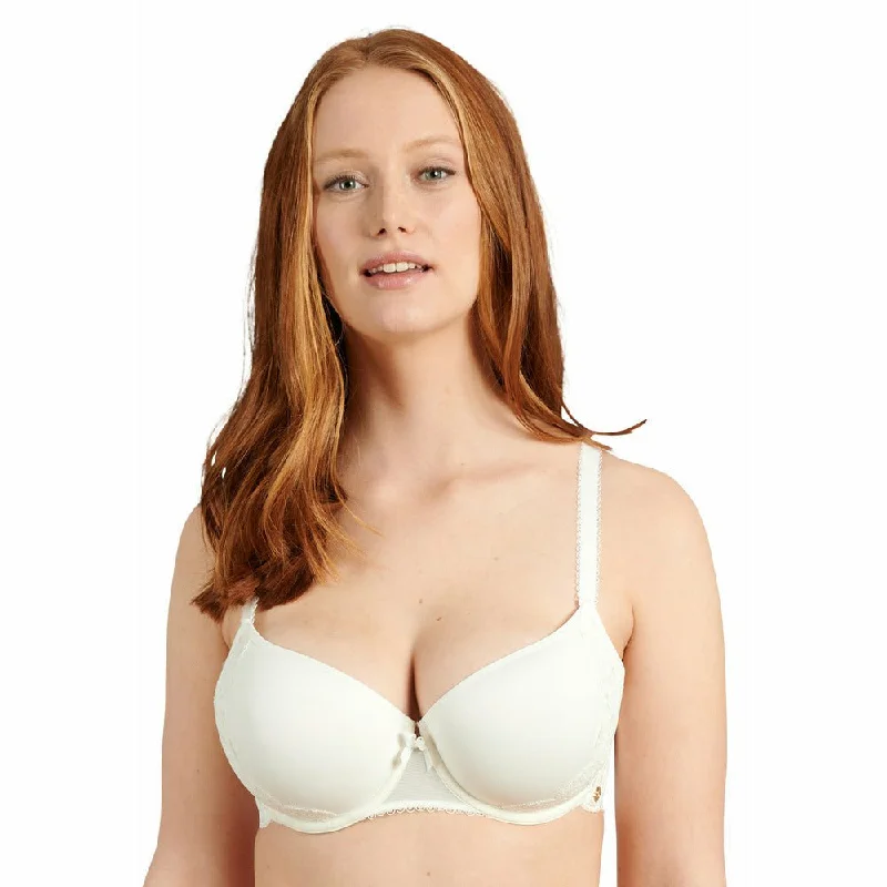Ariane Padded T-Shirt Spacer Bra-Ivory Houndstooth Herringbone Solid