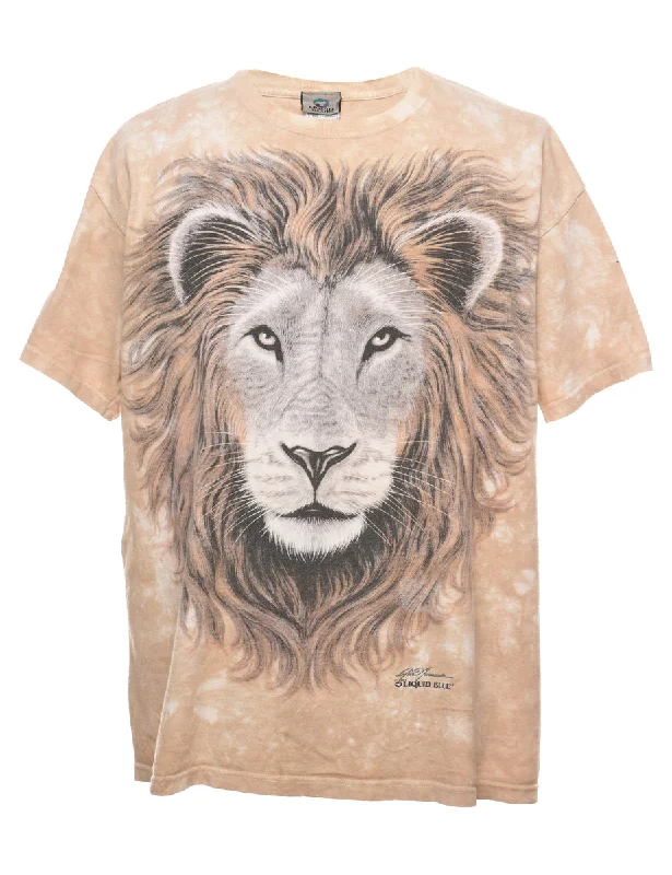 Beige Tie Dye The Mountain T-Shirt - L Basic T-Shirt Crew Neck Short Sleeve