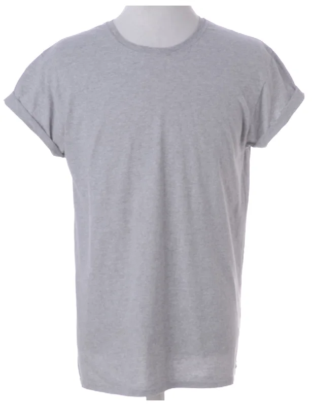 Beyond Retro Label Tom Roll Sleeve T-Shirt Grey With A Round Neck Cotton Fabric Linen Fabric Terry Fabric Beyond Retro Label Tom Roll Sleeve T-Shirt Grey With A Round Neck Cotton Fabric Linen Fabric Terry Fabric