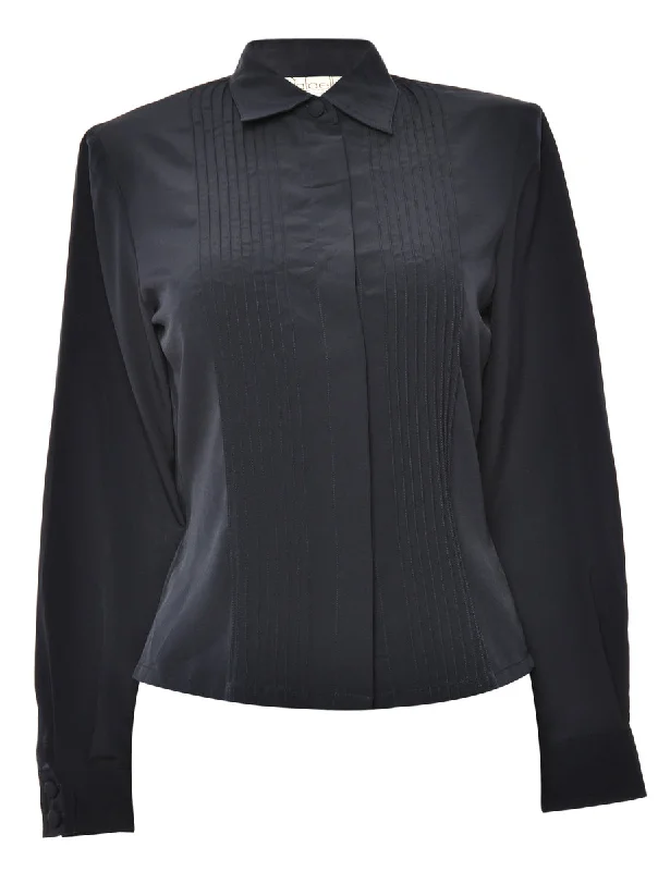 Black Rafaella Striped Front Blouse - M Elegant Silk Blouse