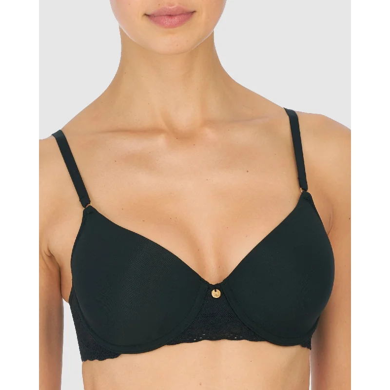 Bliss Perfection Smooth Wired T-Shirt Bra Black Chenille Brocade Lace