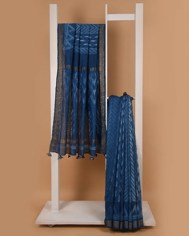 Blue Chanderi Shibori Printed With Weaves Saree With Chanderi Shibori Printed Blouse Textured Cotton Blouse Blue Chanderi Shibori Printed With Weaves Saree With Chanderi Shibori Printed Blouse Textured Cotton Blouse