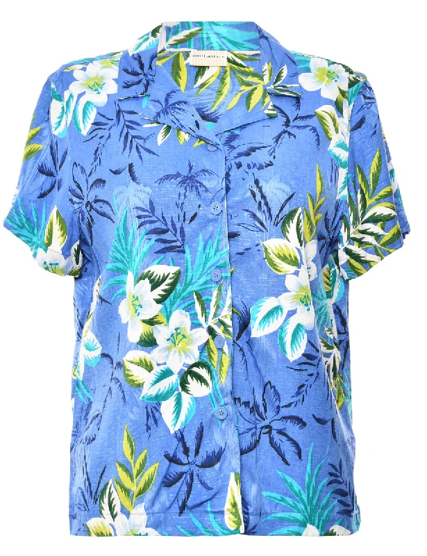 Blue White Stag Blouse - M Ruffled Neck Blouse