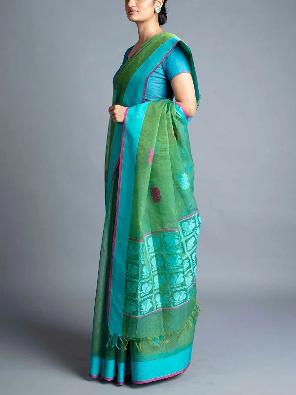 Chettinad Style Kota Saree With Blouse Piece Satin Long Blouse