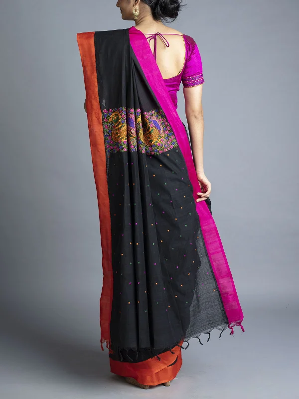 Cotton Kupaddam Saree Black With Blouse Piece Modern Oversized Blouse