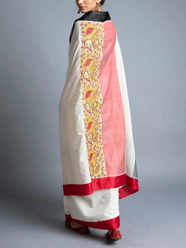 Embroidered Kupaddam Saree With Blouse Piece Mandarin Collar Blouse
