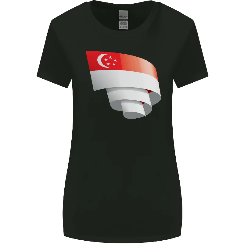Curled Singapore Flag Singaporean Day Football Womens Wider Cut T-Shirt Welt Pockets Slit Pockets