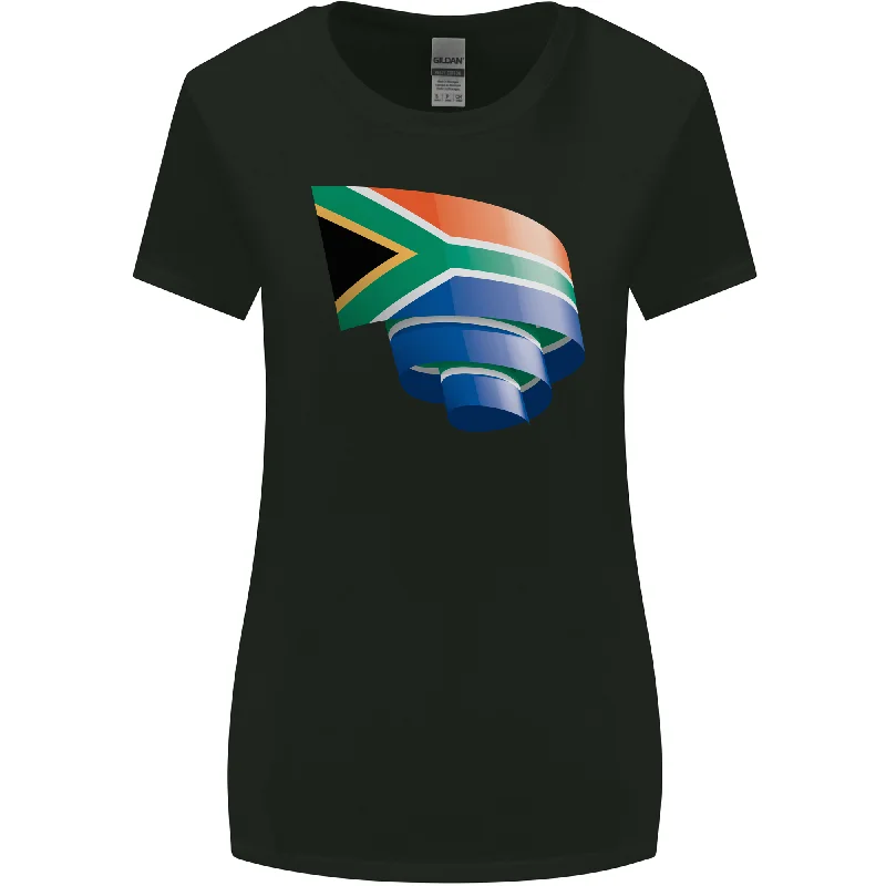 Curled South African Flag Africa Day Football Womens Wider Cut T-Shirt Basic T-Shirt Crew Neck Short Sleeve Curled South African Flag Africa Day Football Womens Wider Cut T-Shirt Basic T-Shirt Crew Neck Short Sleeve