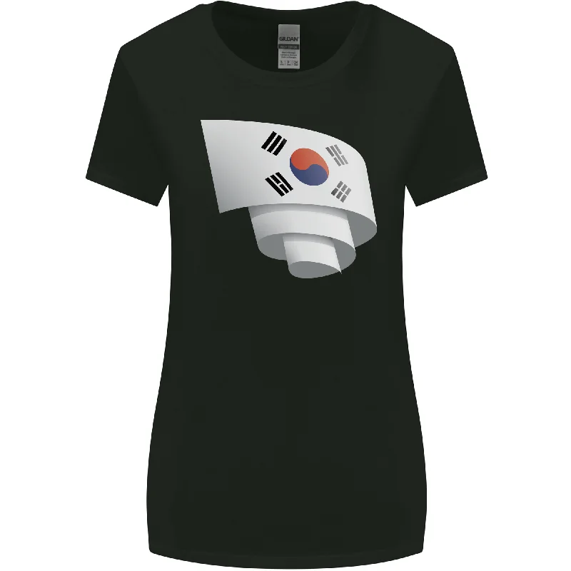 Curled South Korea Flag Korean Day Football Womens Wider Cut T-Shirt Collared T-Shirt Boat Neck A-Line Curled South Korea Flag Korean Day Football Womens Wider Cut T-Shirt Collared T-Shirt Boat Neck A-Line