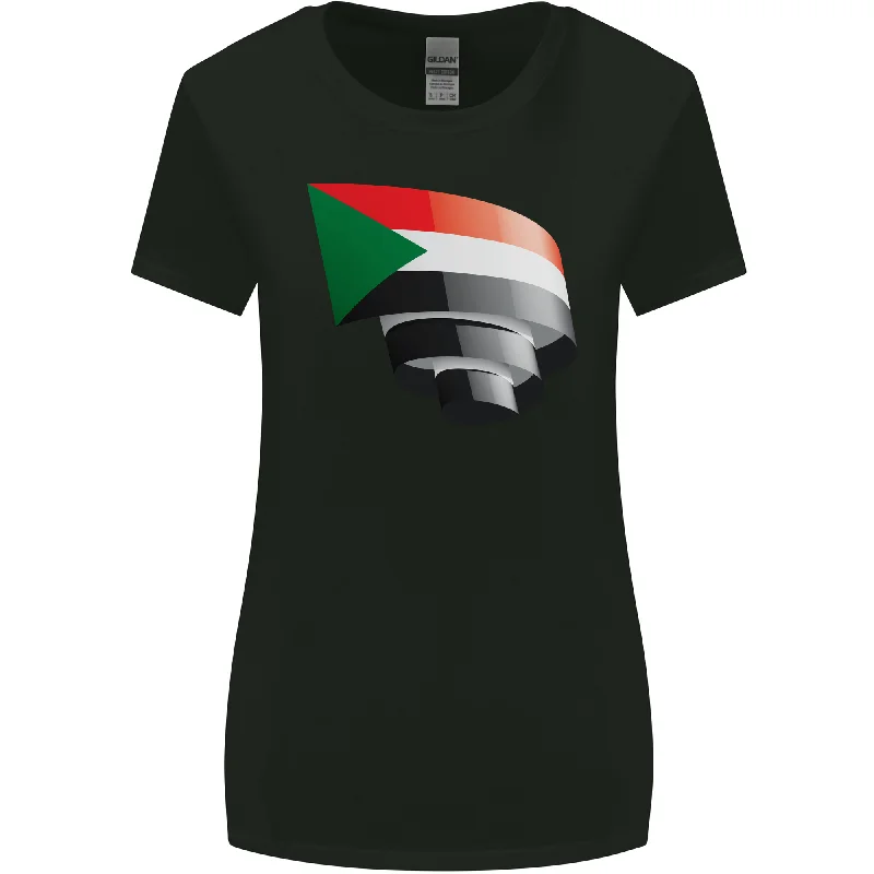 Curled Sudan Flag Sudanese Day Football Womens Wider Cut T-Shirt Zippered Front Buttoned Front Snap Front Curled Sudan Flag Sudanese Day Football Womens Wider Cut T-Shirt Zippered Front Buttoned Front Snap Front