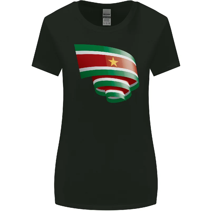 Curled Suriname Flag Suriname Day Football Womens Wider Cut T-Shirt Elasticated Padded Insulated Curled Suriname Flag Suriname Day Football Womens Wider Cut T-Shirt Elasticated Padded Insulated