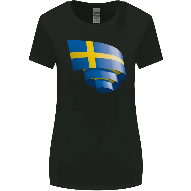 Curled Swedish Flag Sweden Day Football Womens Wider Cut T-Shirt Cashmere Blend Cotton Blend Poly Blend Curled Swedish Flag Sweden Day Football Womens Wider Cut T-Shirt Cashmere Blend Cotton Blend Poly Blend