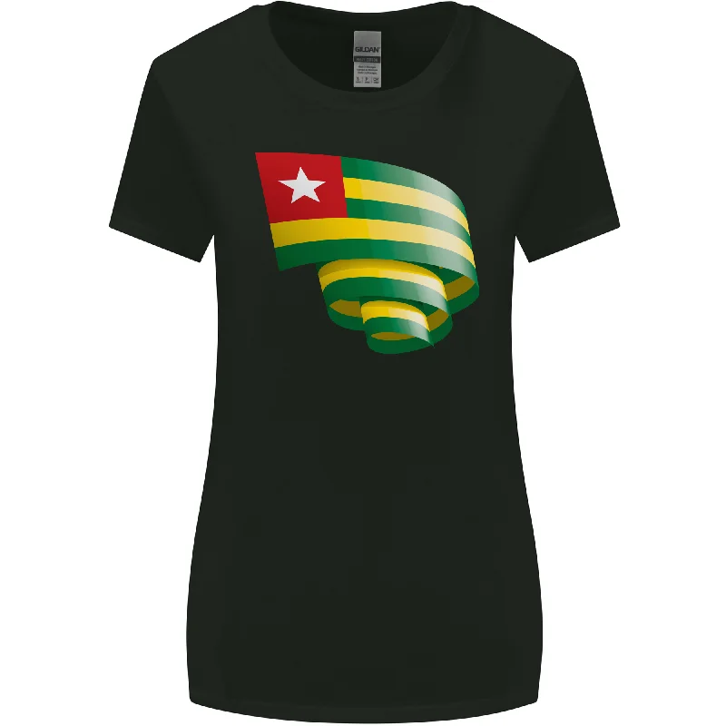 Curled Togo Flag Togolese Day Football Womens Wider Cut T-Shirt Graphic T-Shirt Round Neck Polyester Curled Togo Flag Togolese Day Football Womens Wider Cut T-Shirt Graphic T-Shirt Round Neck Polyester