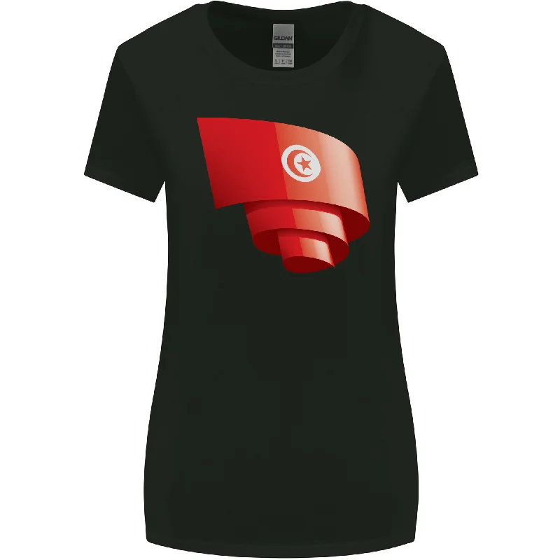 Curled Tunisia Flag Tunisian Day Football Womens Wider Cut T-Shirt Elasticated Padded Insulated Curled Tunisia Flag Tunisian Day Football Womens Wider Cut T-Shirt Elasticated Padded Insulated