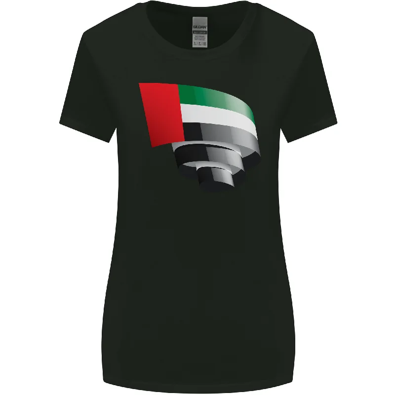 Curled UAE Flag Day Emirati Day Football Womens Wider Cut T-Shirt Notch Collar Peter Pan Collar Cowl Neck Curled UAE Flag Day Emirati Day Football Womens Wider Cut T-Shirt Notch Collar Peter Pan Collar Cowl Neck