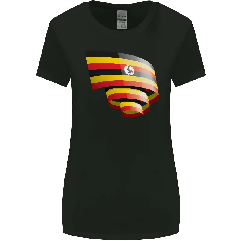 Curled Uganda Flag Ugandan Day Football Womens Wider Cut T-Shirt Graphic T-Shirt Round Neck Polyester Curled Uganda Flag Ugandan Day Football Womens Wider Cut T-Shirt Graphic T-Shirt Round Neck Polyester