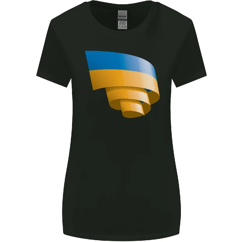 Curled Ukraine Flag Ukrainian Day Football Womens Wider Cut T-Shirt Boxy Fit Fitted Loose Curled Ukraine Flag Ukrainian Day Football Womens Wider Cut T-Shirt Boxy Fit Fitted Loose