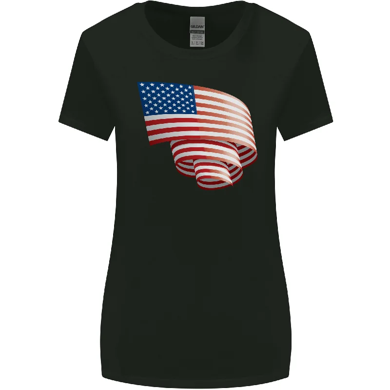 Curled USA Flag Independence Day Football Womens Wider Cut T-Shirt Iron Safe Non-Iron Wrinkle Free Curled USA Flag Independence Day Football Womens Wider Cut T-Shirt Iron Safe Non-Iron Wrinkle Free