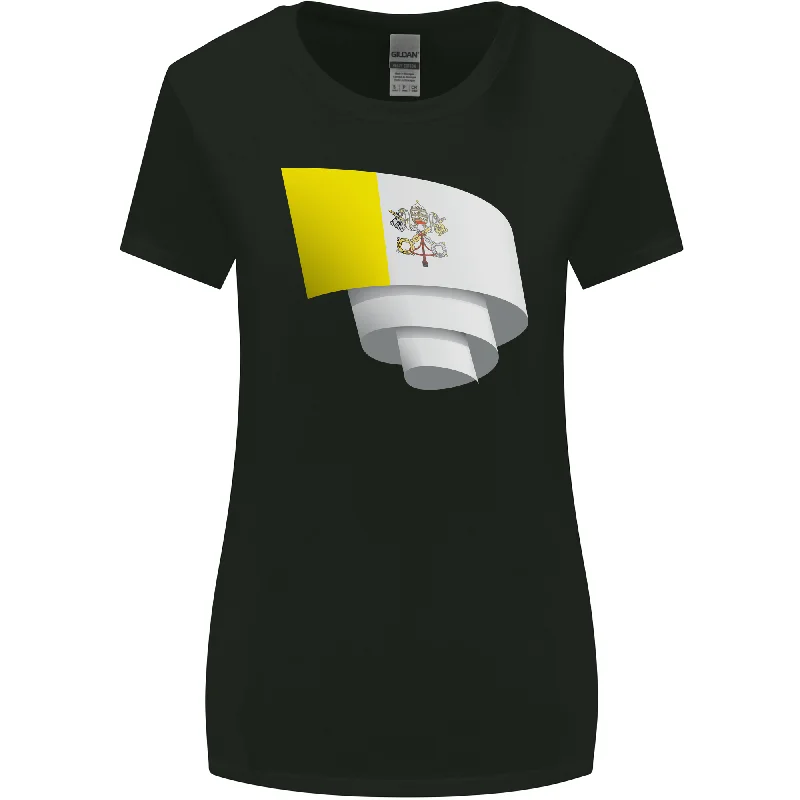 Curled Vatican Flag Womens Wider Cut T-Shirt Houndstooth Herringbone Solid