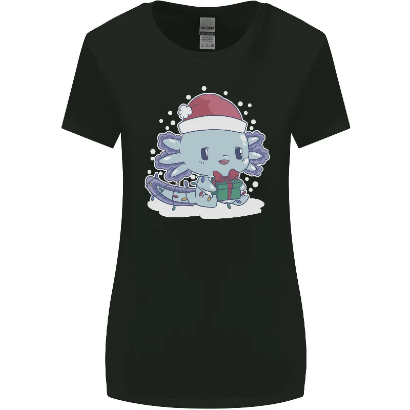 Cute Christmas Axoloti Wearing a Chirstmas Hat Xmas Womens Wider Cut T-Shirt Cozy Warm Stylish