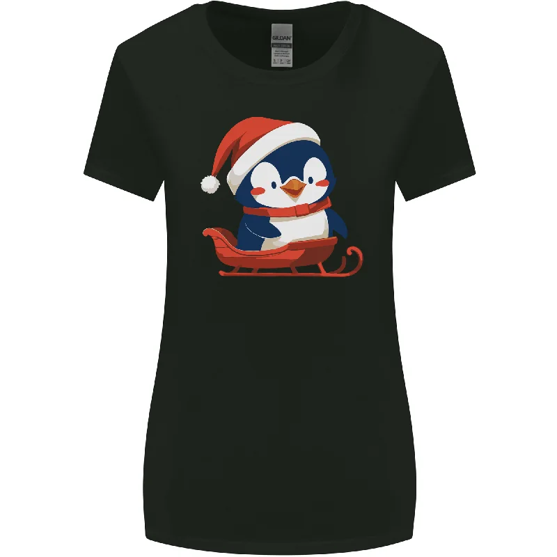 Cute Christmas Penguin & Sledge Funny Xmas Womens Wider Cut T-Shirt Beaded Sequined Faux Fur Cute Christmas Penguin & Sledge Funny Xmas Womens Wider Cut T-Shirt Beaded Sequined Faux Fur