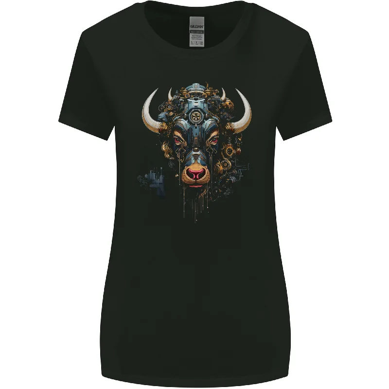 Cyberbull Cyborg Bull Steampunk Fantasy Cow Womens Wider Cut T-Shirt Elegant Classic Vintage Cyberbull Cyborg Bull Steampunk Fantasy Cow Womens Wider Cut T-Shirt Elegant Classic Vintage