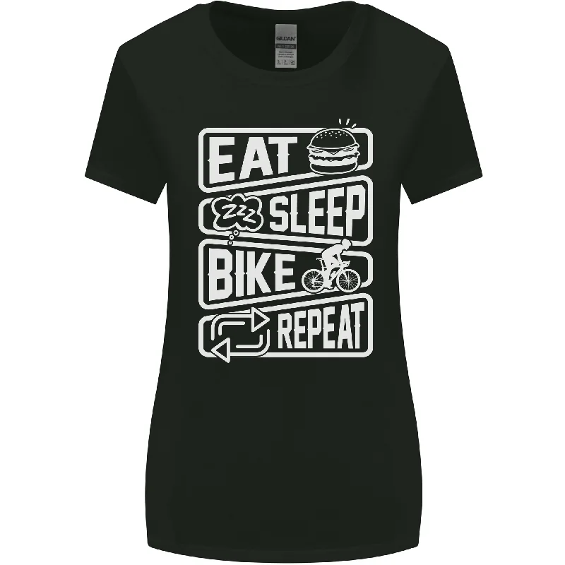 Cycling Eat Sleep Bike Repeat Funny Bicycle Womens Wider Cut T-Shirt Jersey Fabric Tulle Fabric Batik Fabric