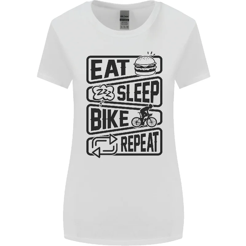 Cycling Eat Sleep Bike Repeat Funny Bicycle Womens Wider Cut T-Shirt Rayon Fabric Velvet Fabric Corduroy Fabric