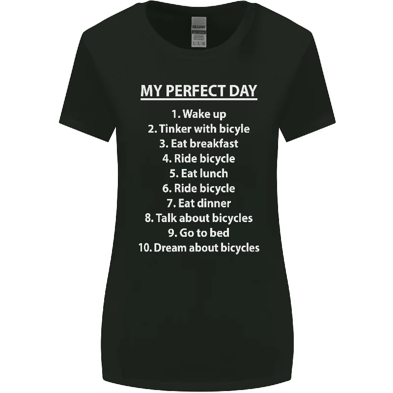 Cycling My Perfect Day Cyclist Bicycle Womens Wider Cut T-Shirt Chenille Brocade Lace