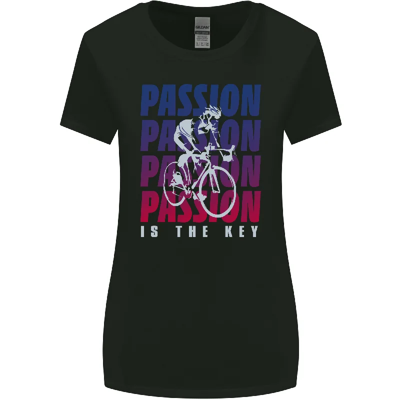Cycling Passion Is the Key Cyclist Funny Womens Wider Cut T-Shirt Embroidered Appliqued Beaded Cycling Passion Is the Key Cyclist Funny Womens Wider Cut T-Shirt Embroidered Appliqued Beaded