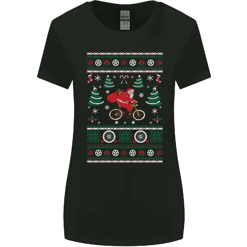 Cycling Santa Claus Christmas Cyclist Womens Wider Cut T-Shirt Hooded Caped Shawl Collar Cycling Santa Claus Christmas Cyclist Womens Wider Cut T-Shirt Hooded Caped Shawl Collar