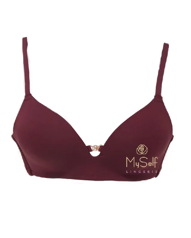 Dorina Burgundy Fili Molded Wire Free T-Shirt Bra Collared T-Shirt Boat Neck A-Line