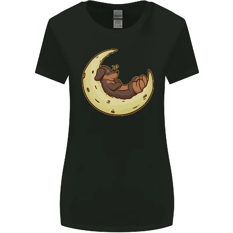 Dachshund Dog Moon Womens Wider Cut T-Shirt Zippered Front Buttoned Front Snap Front Dachshund Dog Moon Womens Wider Cut T-Shirt Zippered Front Buttoned Front Snap Front
