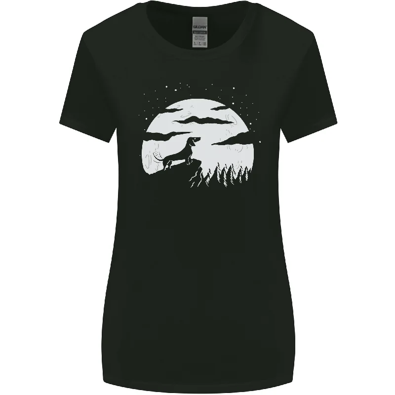 Dachshund Moon Silhouette Dog Womens Wider Cut T-Shirt Thin T-Shirt Open Front Quick Dry Dachshund Moon Silhouette Dog Womens Wider Cut T-Shirt Thin T-Shirt Open Front Quick Dry