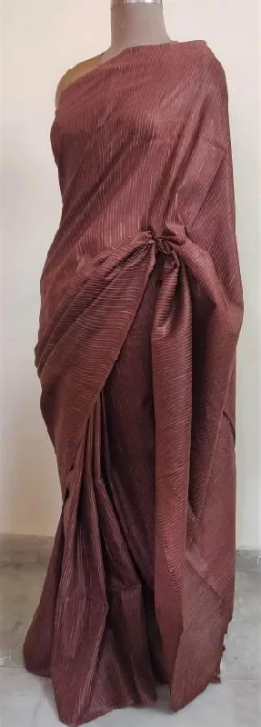Exclusive Rust Brown Ghicha Saree with Pure Ikkat Silk Blouse KG03 Backless Summer Blouse Exclusive Rust Brown Ghicha Saree with Pure Ikkat Silk Blouse KG03 Backless Summer Blouse