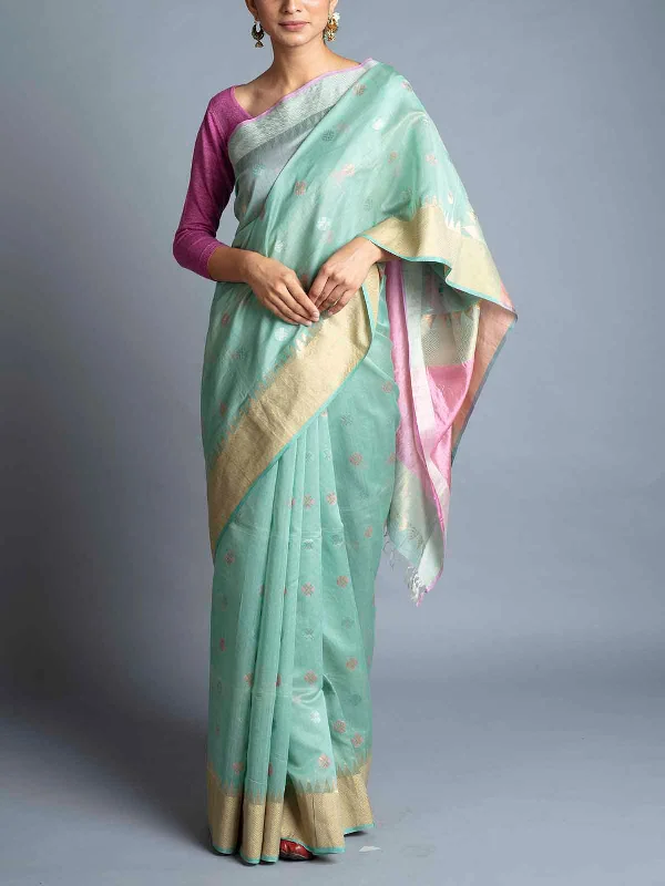 Ganga Jamuna Chanderi Saree With Blouse Piece Puff Sleeve Blouse