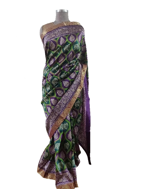 Green Dupion Silk Saree with Blouse Fabric VAS01 Oversized Silk Blouse