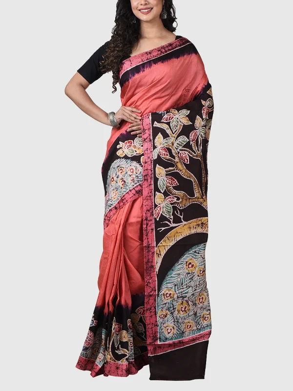 Handwoven Pure Silk Pink Saree with Blouse Piece Embroidered Cotton Blouse