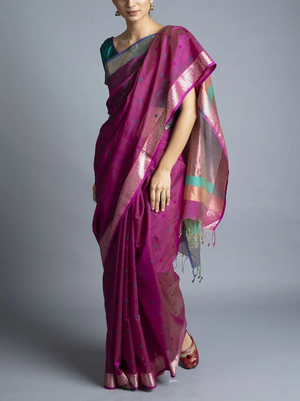 Handwoven Maheshwari Saree Rose Pink With Blouse Piece Modern Work Blouse