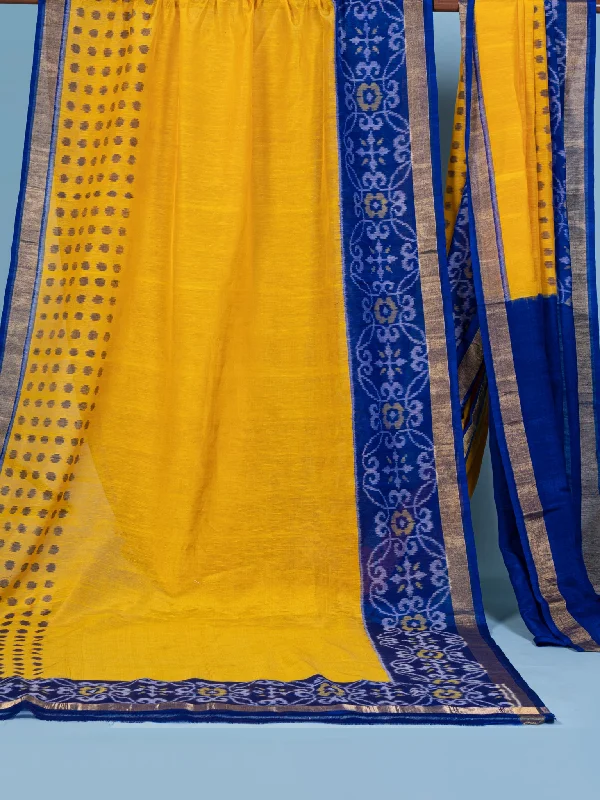 Linen Silk Saree Yellow With Blouse Piece Chic Square Blouse