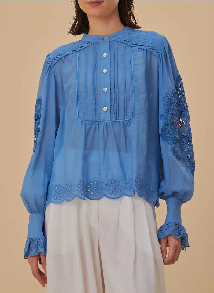 Light Blue Long Sleeve Blouse Soft Modal Blouse