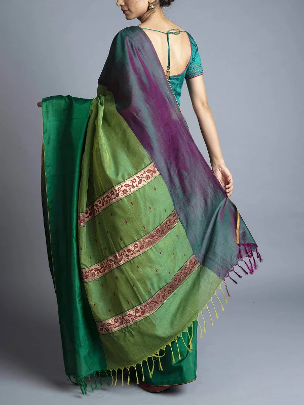 Mubagan Style Kupaddam Green Saree With Blouse Piece Smart Casual Blouse