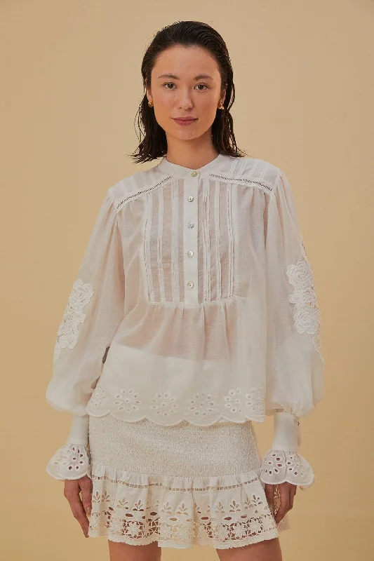 Off White Long Sleeve Blouse Frilled Cuff Blouse