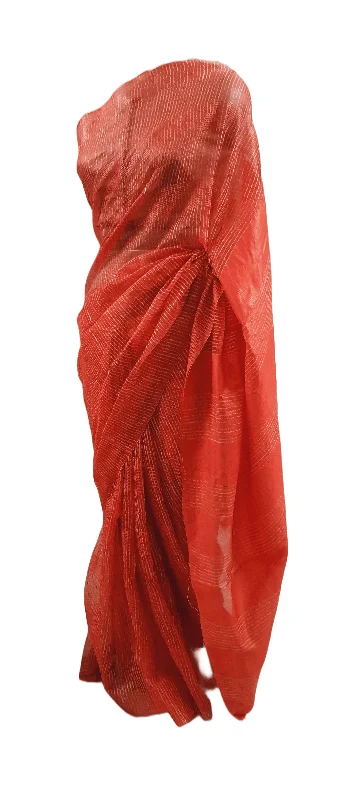 Orange Katan Ghicha Saree with Pure Ikkat Silk Blouse KG09 Everyday Stylish Blouse