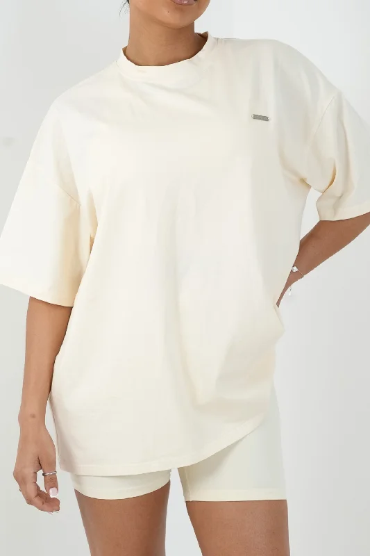 Oversized Short Sleeve T-Shirt Vanilla Lace Blend Ribbed Blend Corduroy Blend