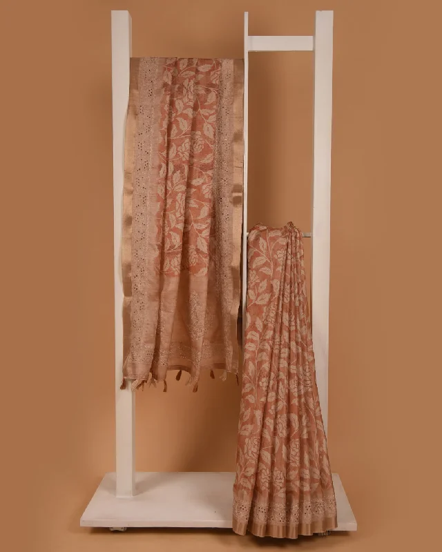 Peach Silk Blend Printed With Embroidery Saree With Silk Blend Embroidered Blouse Elegant Office Blouse Peach Silk Blend Printed With Embroidery Saree With Silk Blend Embroidered Blouse Elegant Office Blouse