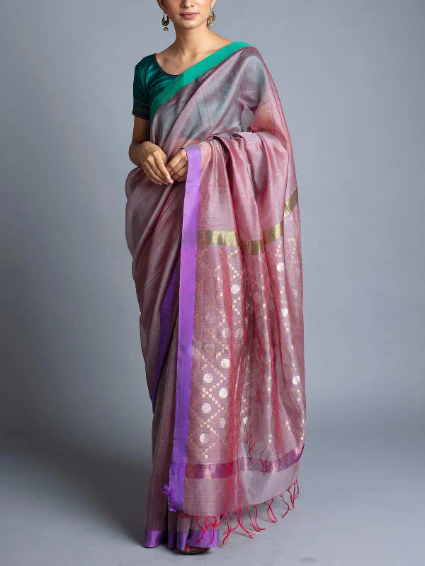 Rudraksh Palla Chanderi  Lavender With Blouse Piece Chic Ruffle Blouse