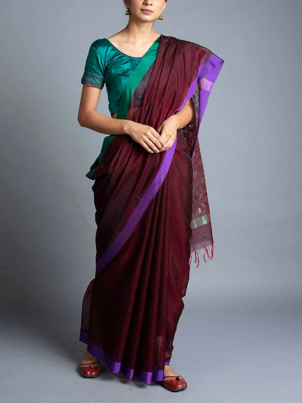 Rudraksh Palla Chanderi Burgundy Saree With Blouse Piece Office Formal Blouse